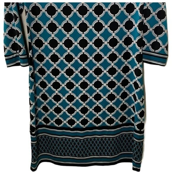 White House Black Market Blue Geometric Print Shift Dress Size Small - Picture 7 of 10